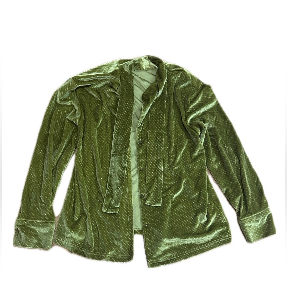Olive Green Shiny Button Up Shirt